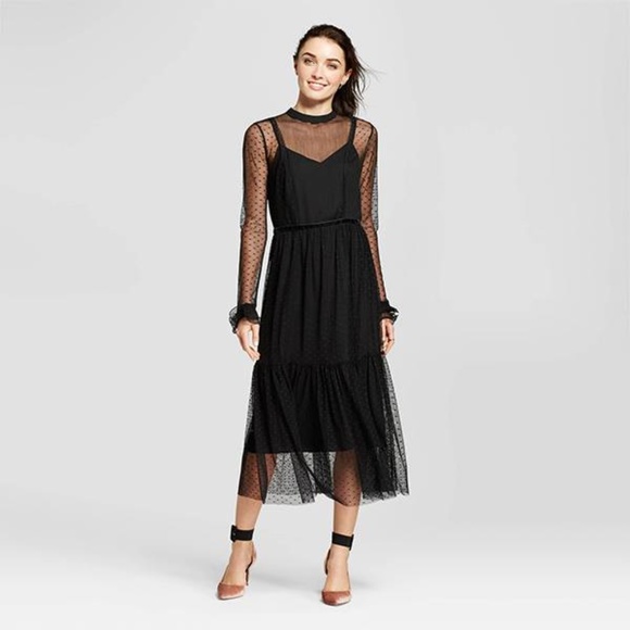 sheer black midi dress